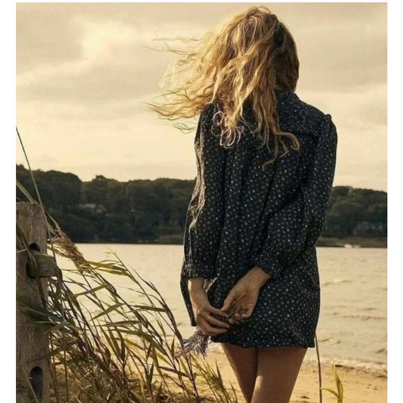 DOEN Knoll Mini Dress in Black Parc Monceau Floral L RARE - Picture 1 of 9